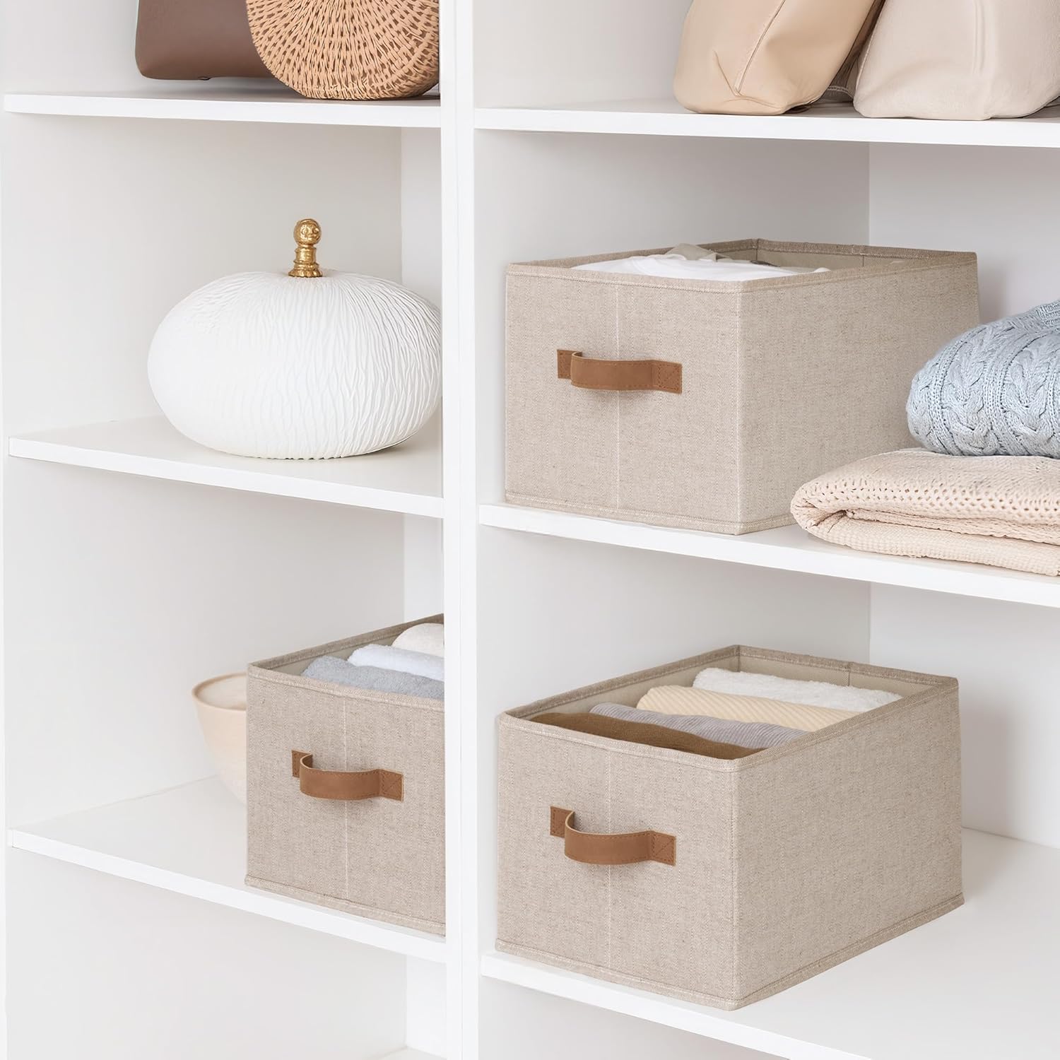 StorageWorks Storage Baskets for Shelves, Foldable Fabric Closet Storage Bins with Handles, Clothes