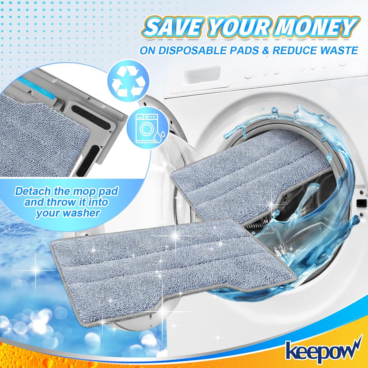 KEEPOW Reusable Mop Replacement Pads Compatible with Shark Vacmop VM252 VM200P12 VM252P10 VC205