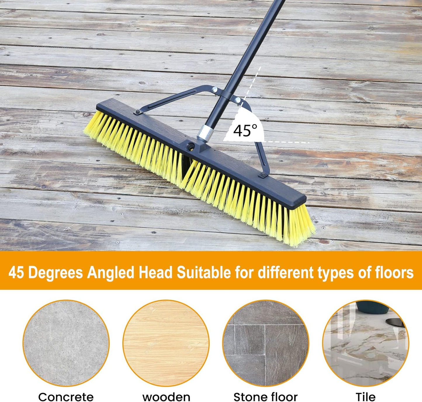 24 Inches Push Broom Outdoor Heavy Duty Broom with 63" Long Handle for Deck Driveway Garage Yard
