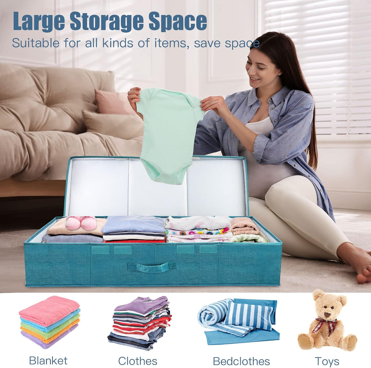 Underbed Storage Containers Bin with Lids (2pcs) Large Under Bed Storage Organizer Box with Handle