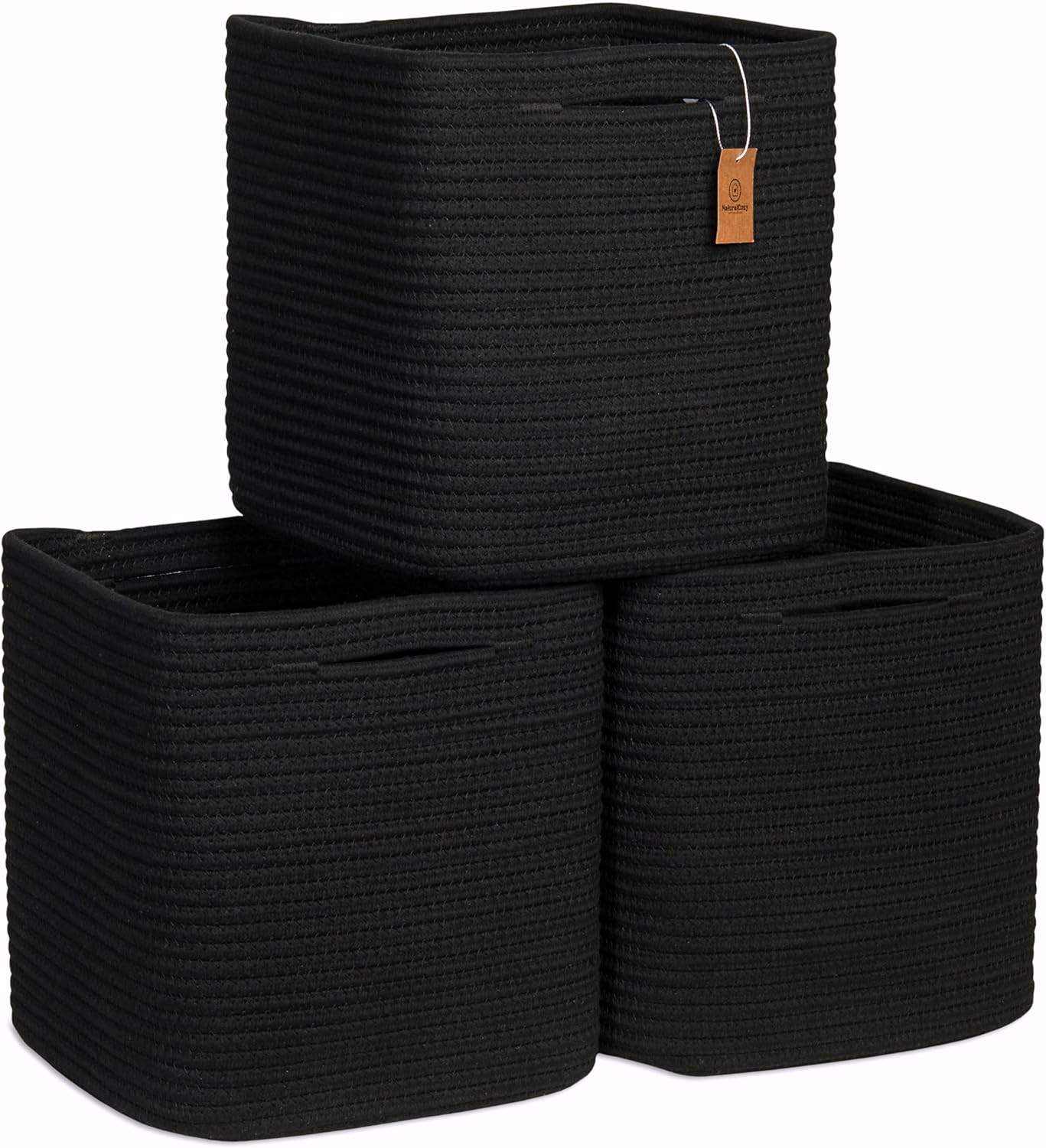 NaturalCozy Storage Cubes 11 Inch Cotton Rope Woven Baskets for Organizing, 3-Pack | Cube Storage