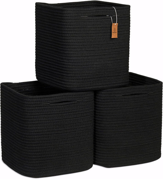 NaturalCozy Storage Cubes 11 Inch Cotton Rope Woven Baskets for Organizing, 3-Pack | Cube Storage