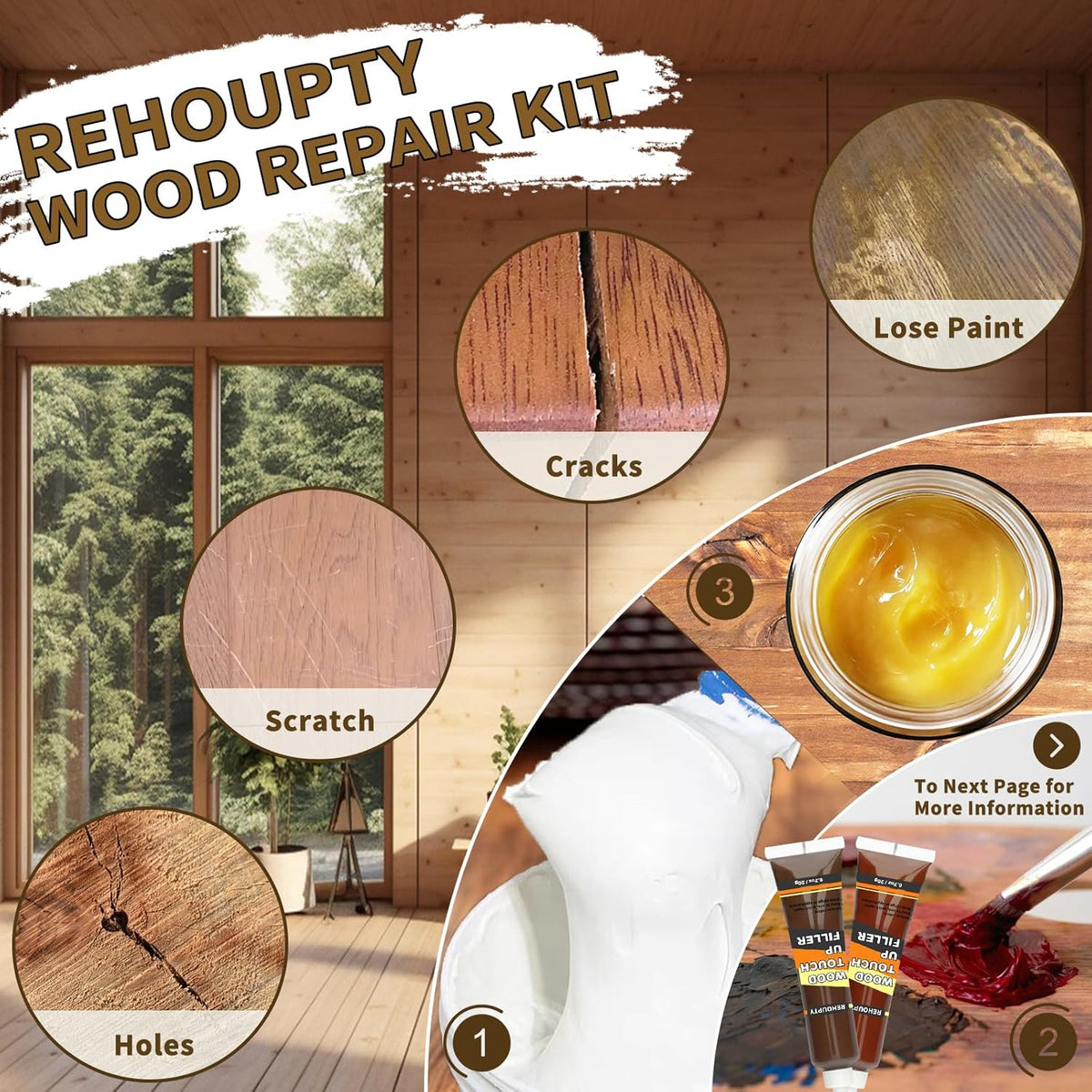 Wood Furniture Repair Kit, All-in-One Large Capacity Floor Repair Kit Include Wood Putty & 12