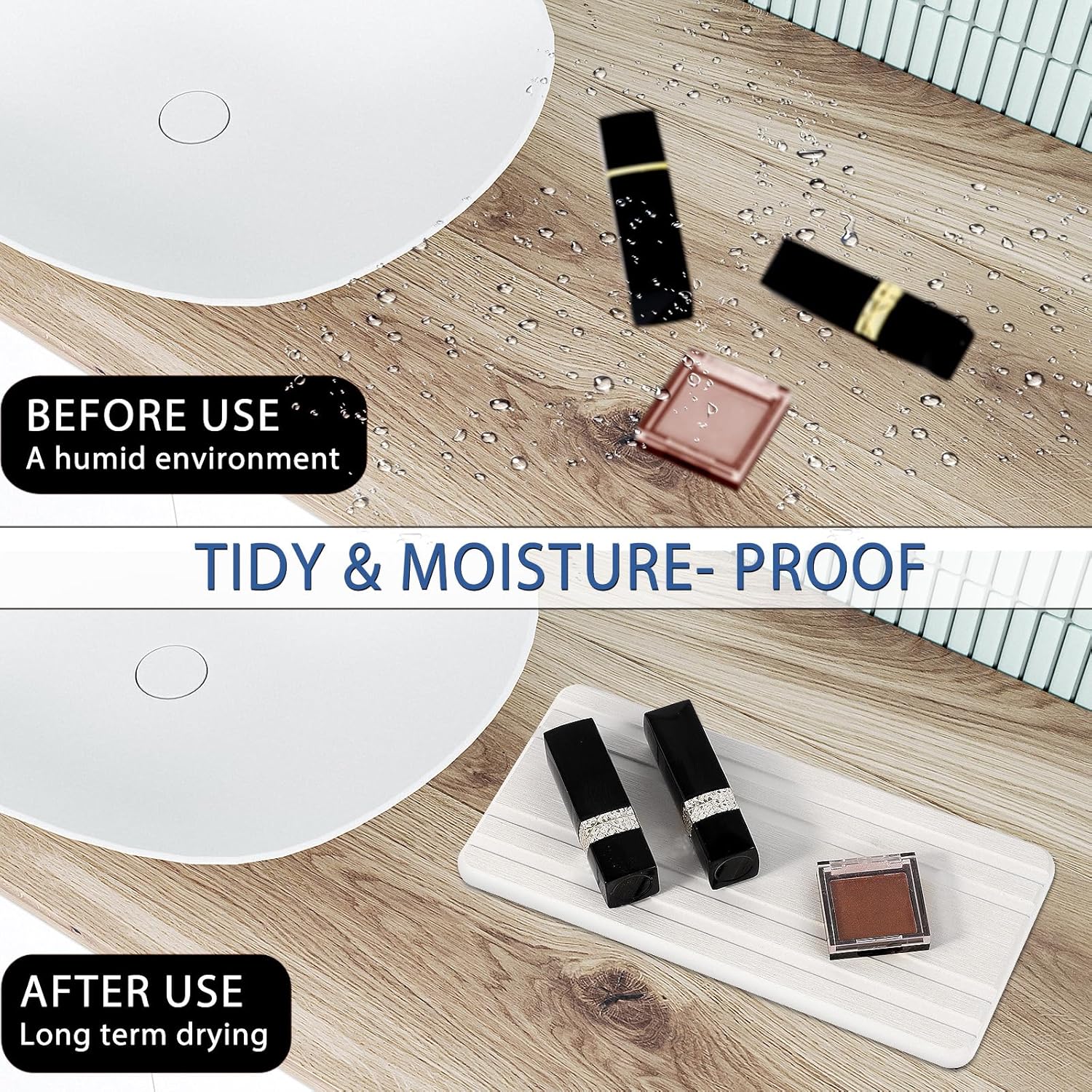 3PCS Water Absorbing Stone Tray, DryingNeat Diatomite Stone Sink Tray, Instant Dry Sink Coasters