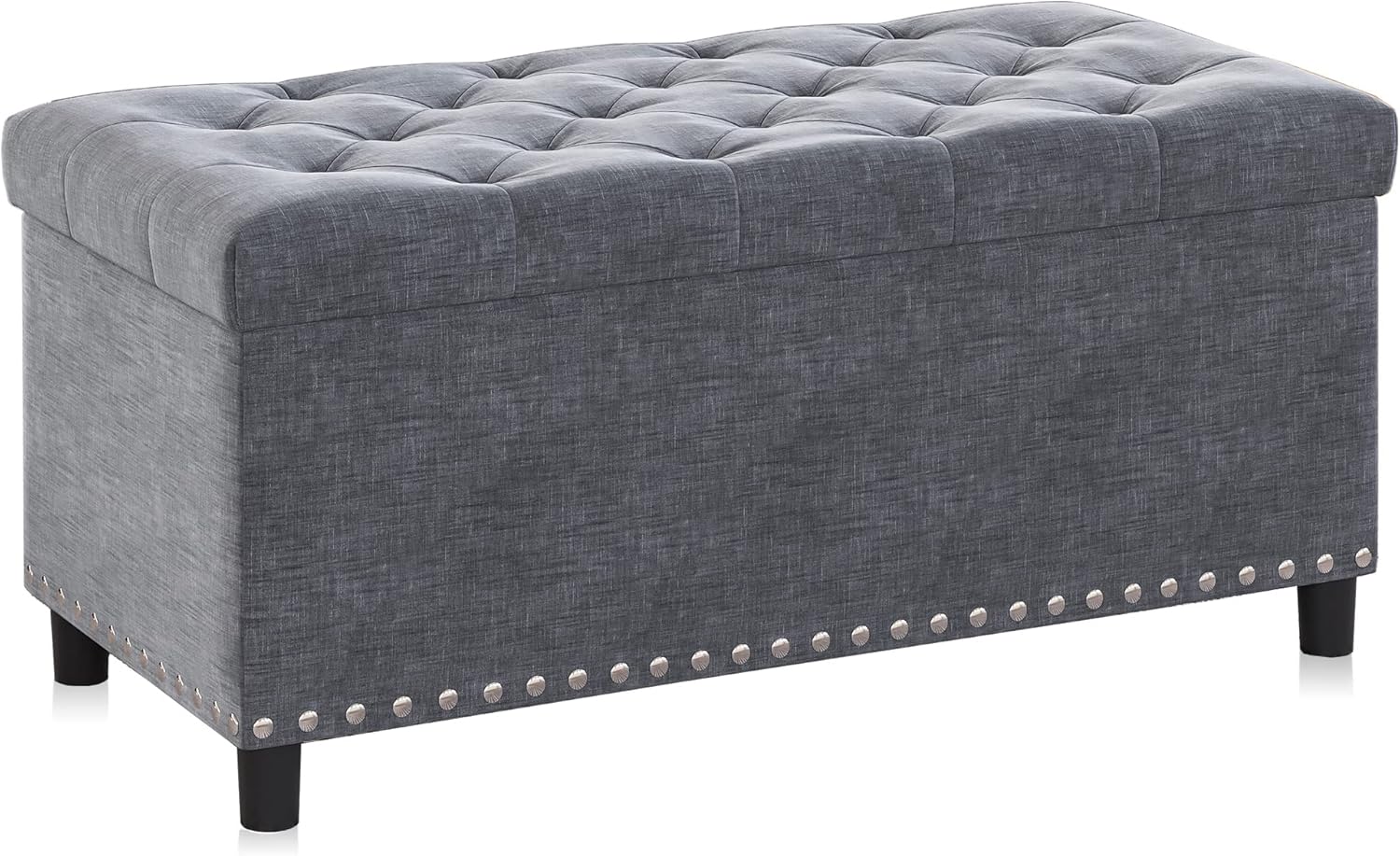 BELLEZE 35" Tufted Ottoman, Storage Bench with Safety Close Hinge, Ottoman with Storage for Living