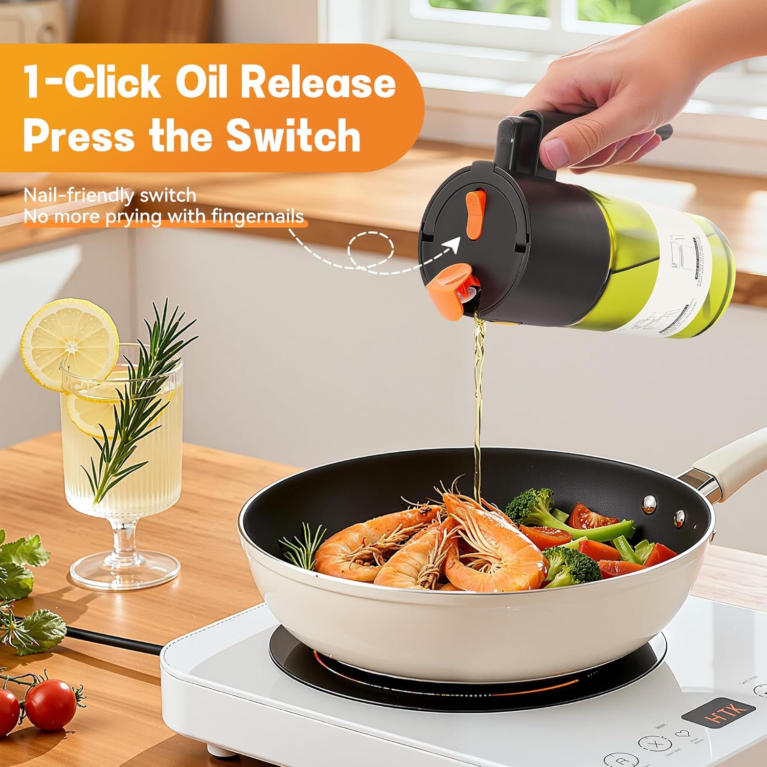 Upgrade 2 in 1 Oil Sprayer for Cooking, 17oz Light-Blocking Glass Olive Oil Dispenser Bottle for