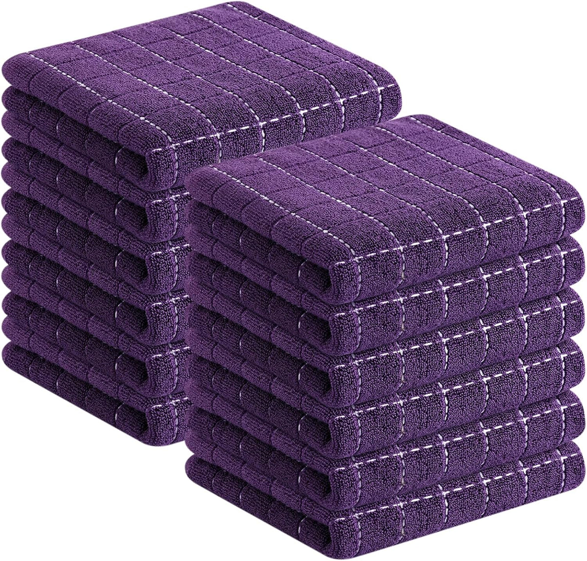 Homaxy 100% Cotton Terry Kitchen Towels(Purple, 13 x 28 inches), Checkered Designed, Soft and Super