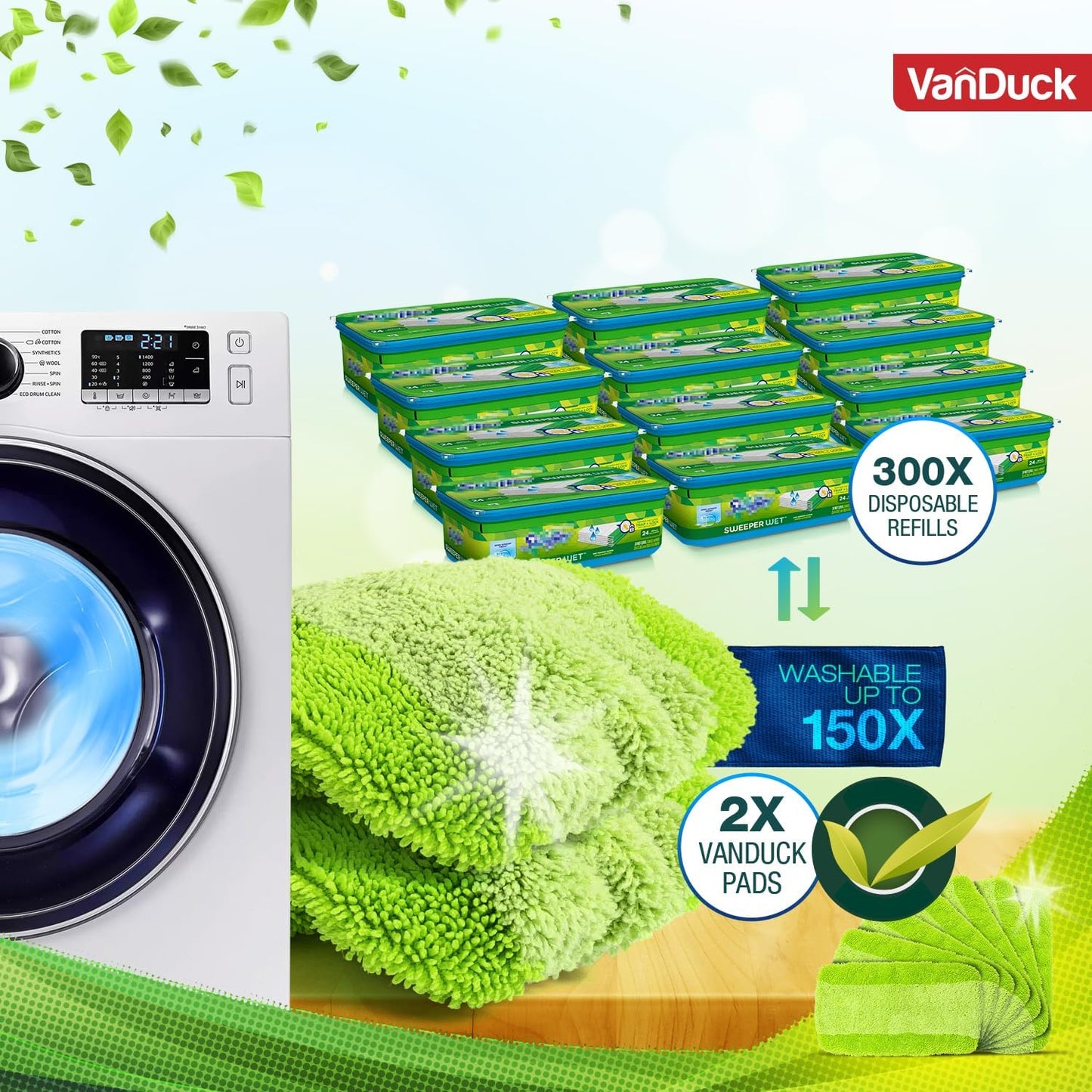 VanDuck Reusable Mop Pads Compatible with Swiffer Sweeper (6-Pack) - Washable Microfiber Mop Pads