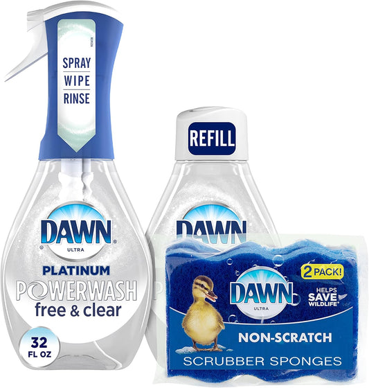 Dawn Free & Clear Powerwash Dish Spray, Dish Soap, 1 Spray (16oz), 1 Refill (16oz) Non-Scratch