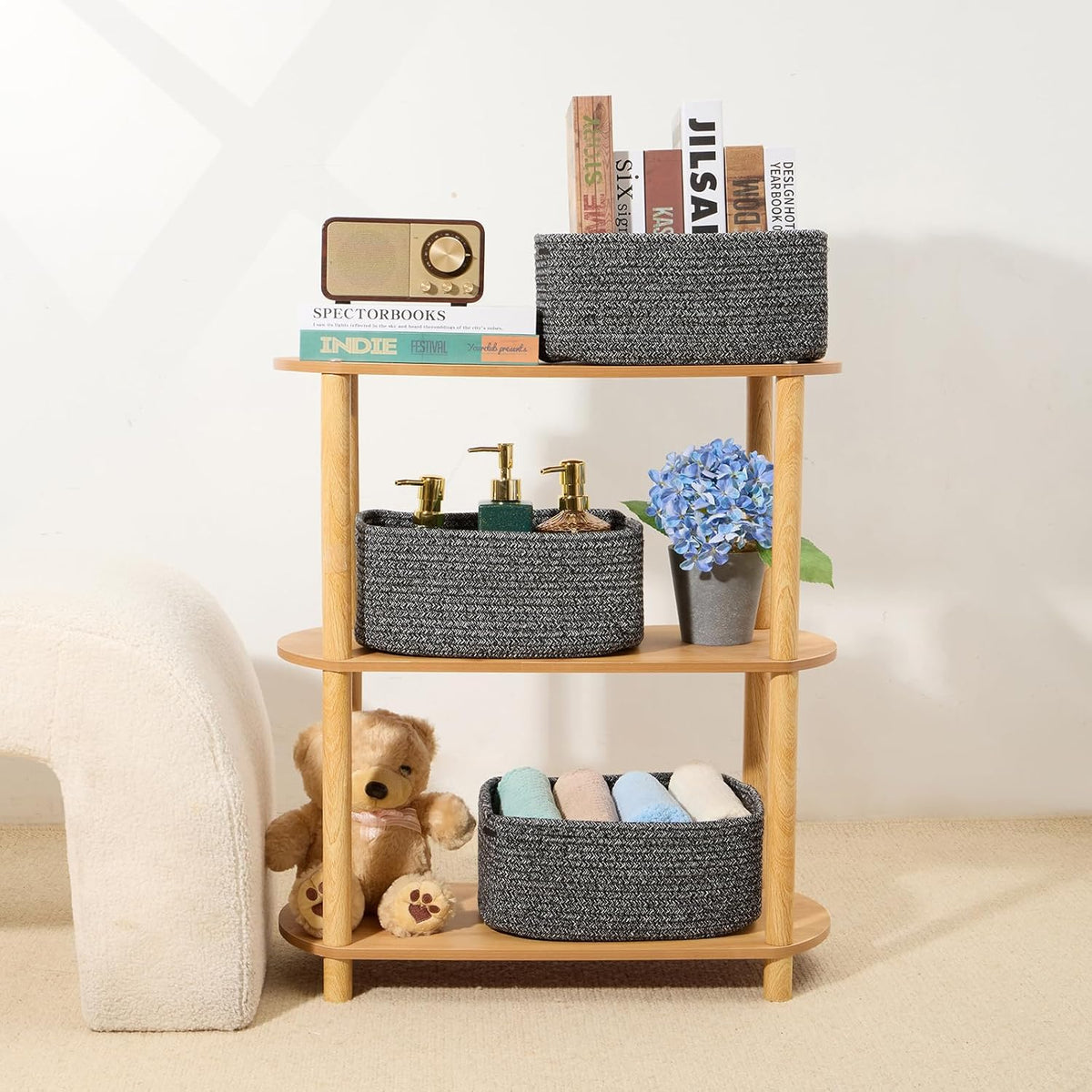 Small Storage Baskets for Organizing | Closet Organizer Bins | Shelf Toy Basket | Woven Rope