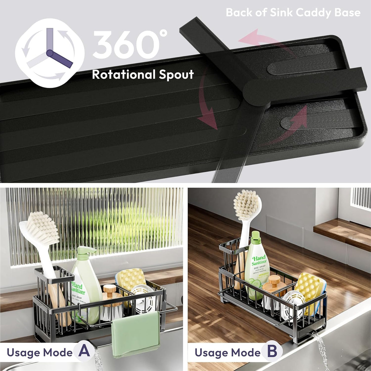 SWTYMIKI Sponge Holder for Kitchen Sink - Sink Caddy with Brush Holder Self-draining Sponge Caddy