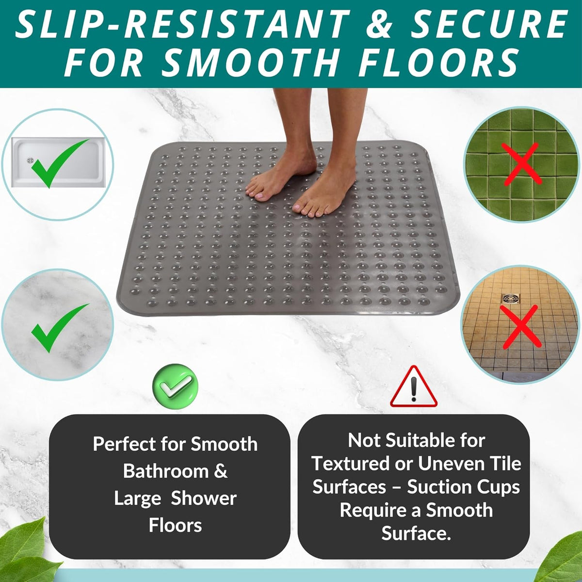 ENKOSI Extra Large Square Non Slip Shower Mat - 31 x 31-inch XL Bathroom Shower Mat - Square Shower