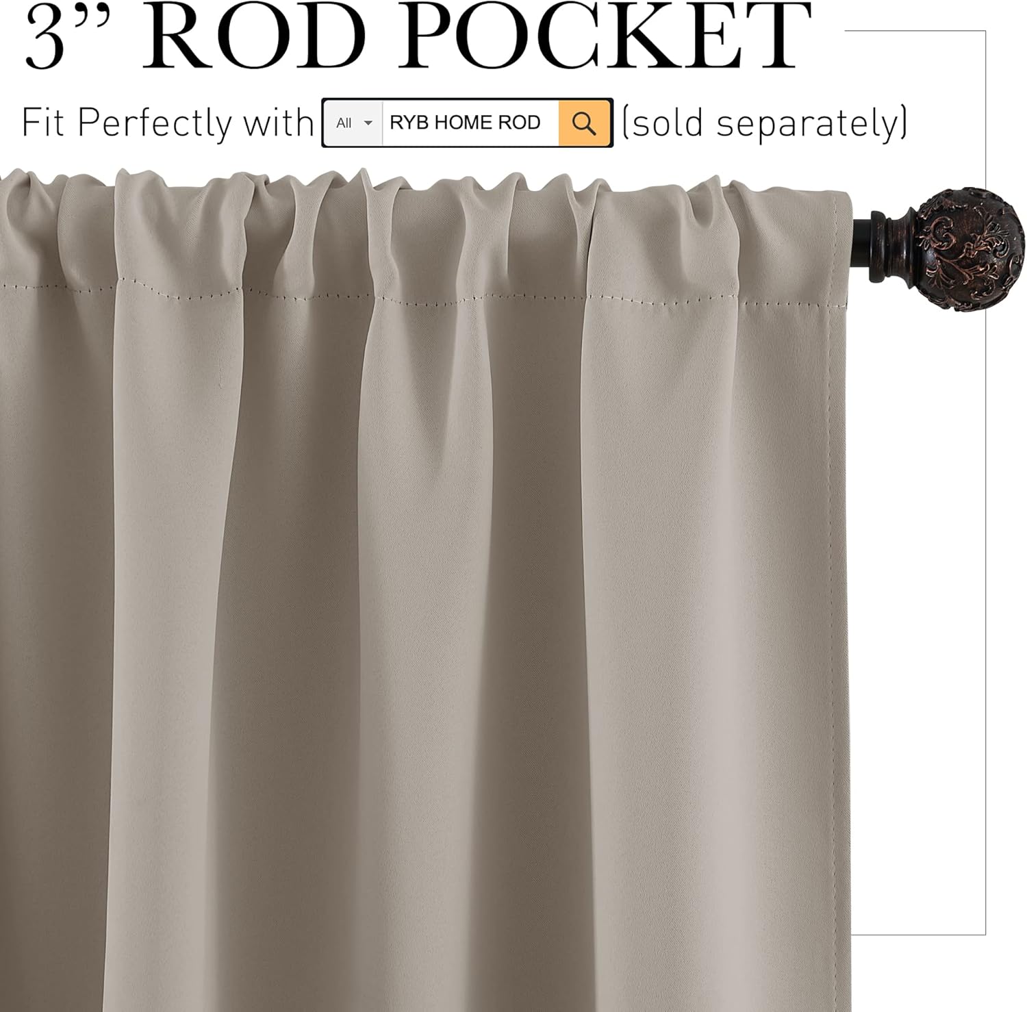 RYB HOME Room Darkening Curtains for Bedroom, Thick Durable Privacy Window Shades, Rod Pocket