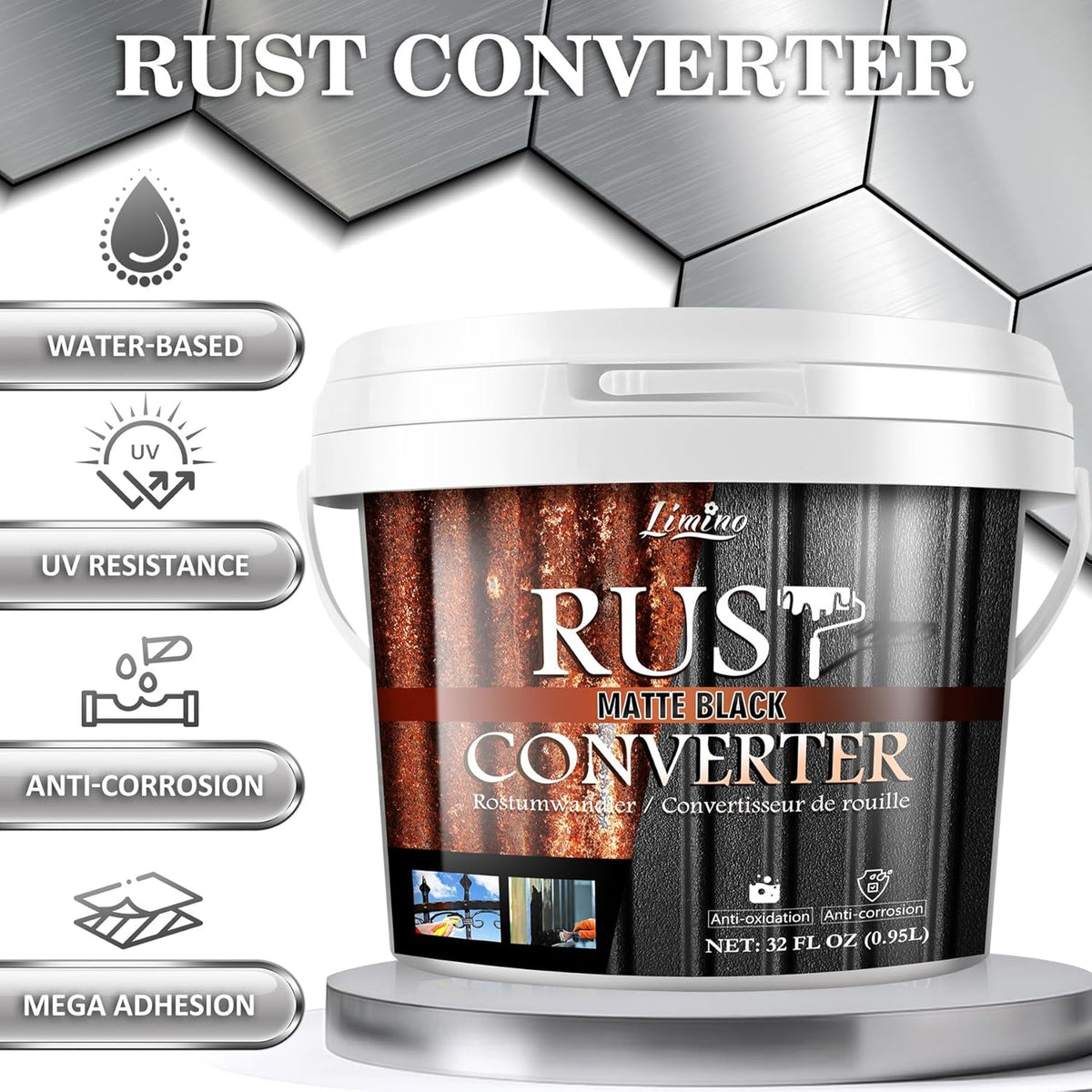 Rust Converter for Metal - Black Metal Primer and Rust Remover, Reformer ＆ Encapsulator