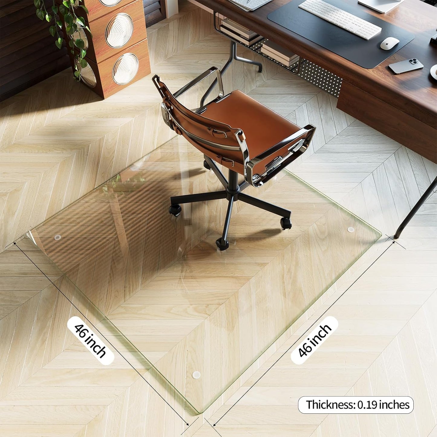 Koonmi Tempered Glass Chair Mat for Hardwood Floors & Carpets, 46" x 46“ Transparent Heavy Duty