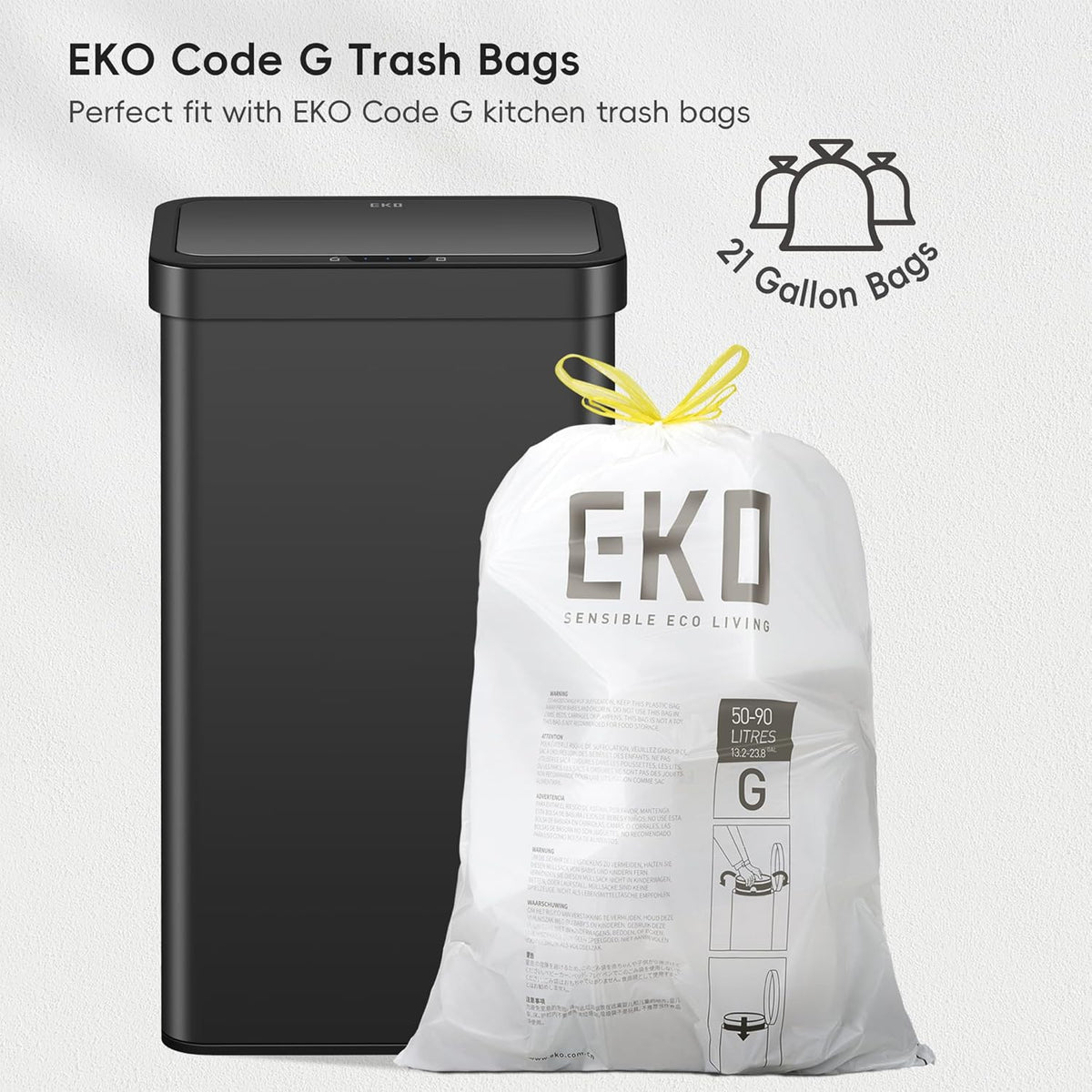 EKO Nova Sensor Trash Can, 21 Gallon/80 Liter Stainless Steel Rectangular Touchless Motion Sensor