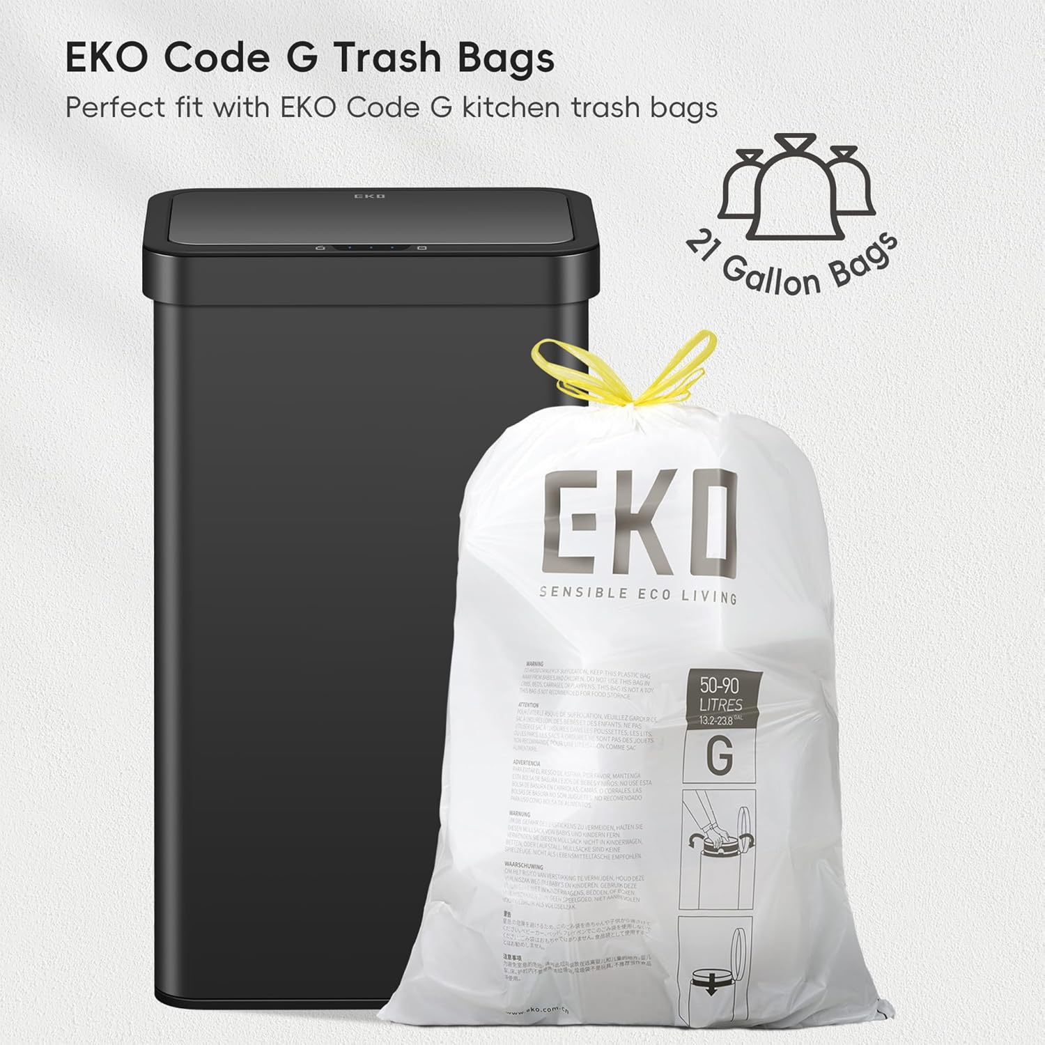 EKO Nova Sensor Trash Can, 21 Gallon/80 Liter Stainless Steel Rectangular Touchless Motion Sensor