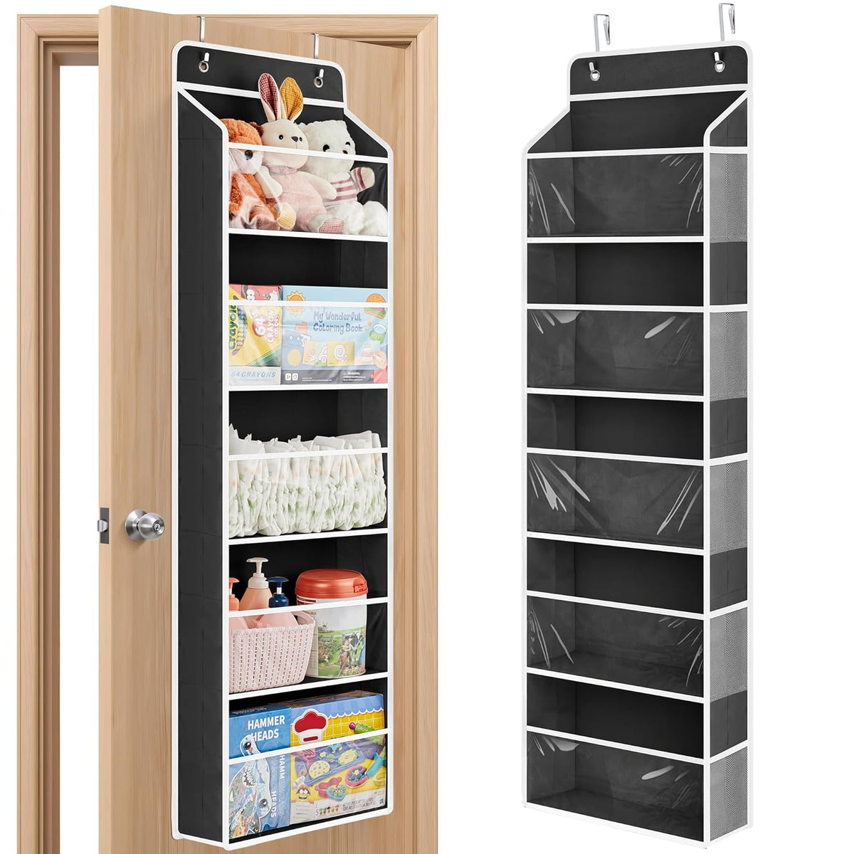 JARLINK Toy Stuffed Animal Storage, Over The Door Organizer W/Clear View Windows, 44lb Load, Baby