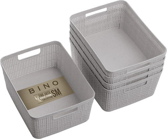BINO | Woven Plastic Basket | Small (Natural Grey), 5-Pack | THE JUTE COLLECTION | Home