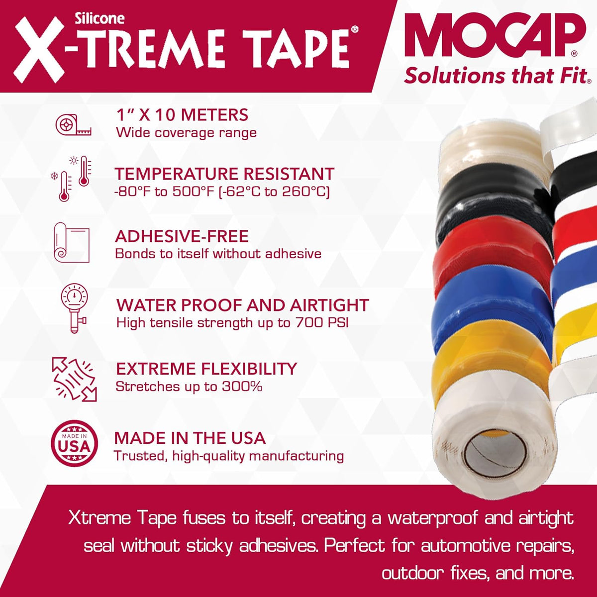X-Treme Tape MOCAP Heavy Duty Electrical Tape, Self-Fusing Silicone Rubber, Waterproof & Insulating