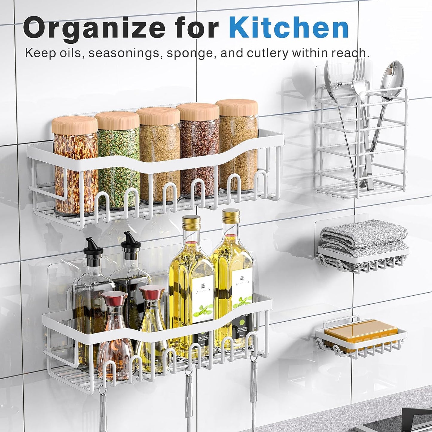 EUDELE 5-Pack Rustproof Stainless Steel Shower Caddy – No Drill Adhesive Bathroom Organizer with