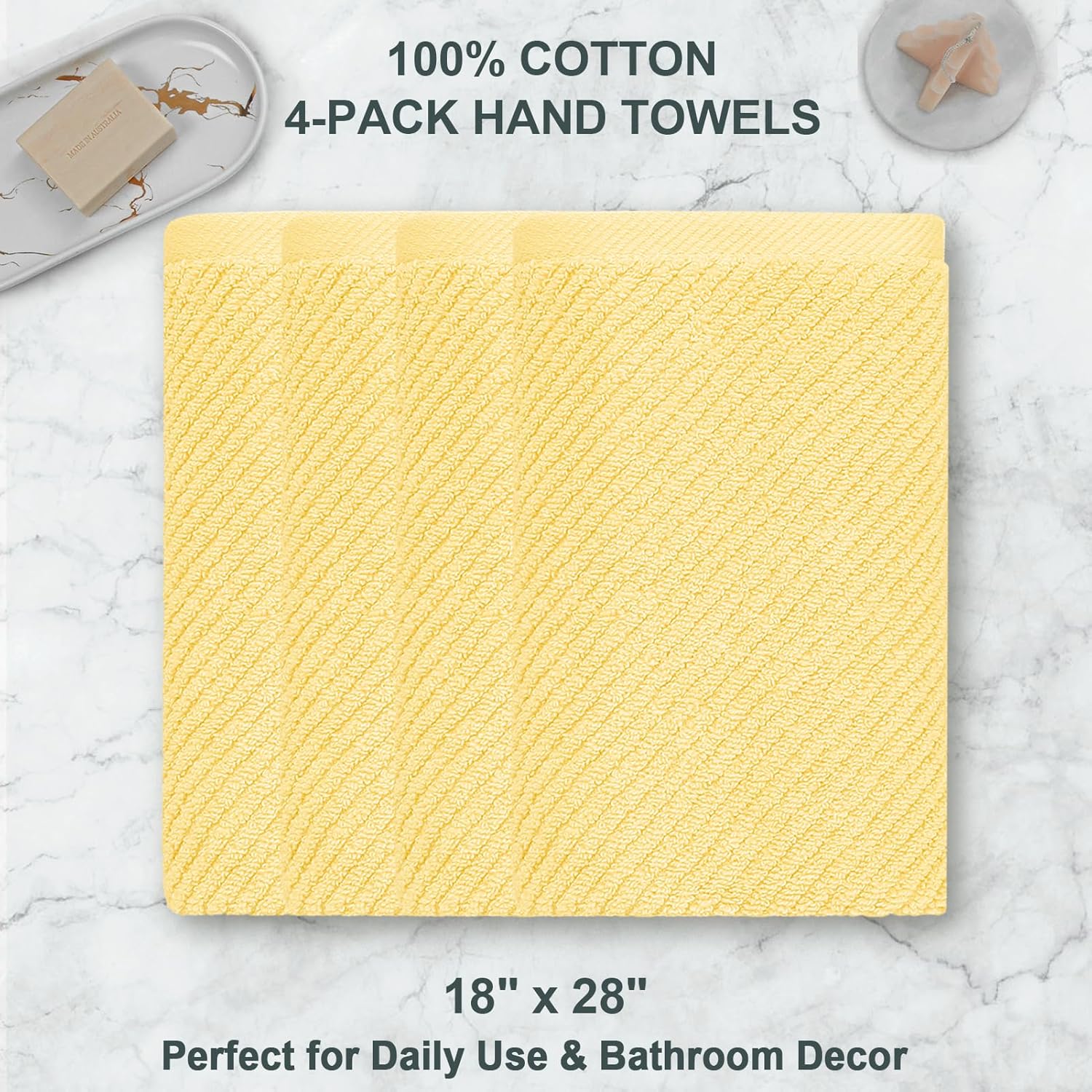 VOOVA & MOVAS Yellow Hand Towels for Bathroom, 4 Pack Large 18" x 28" - 100% Cotton | Lightweight |