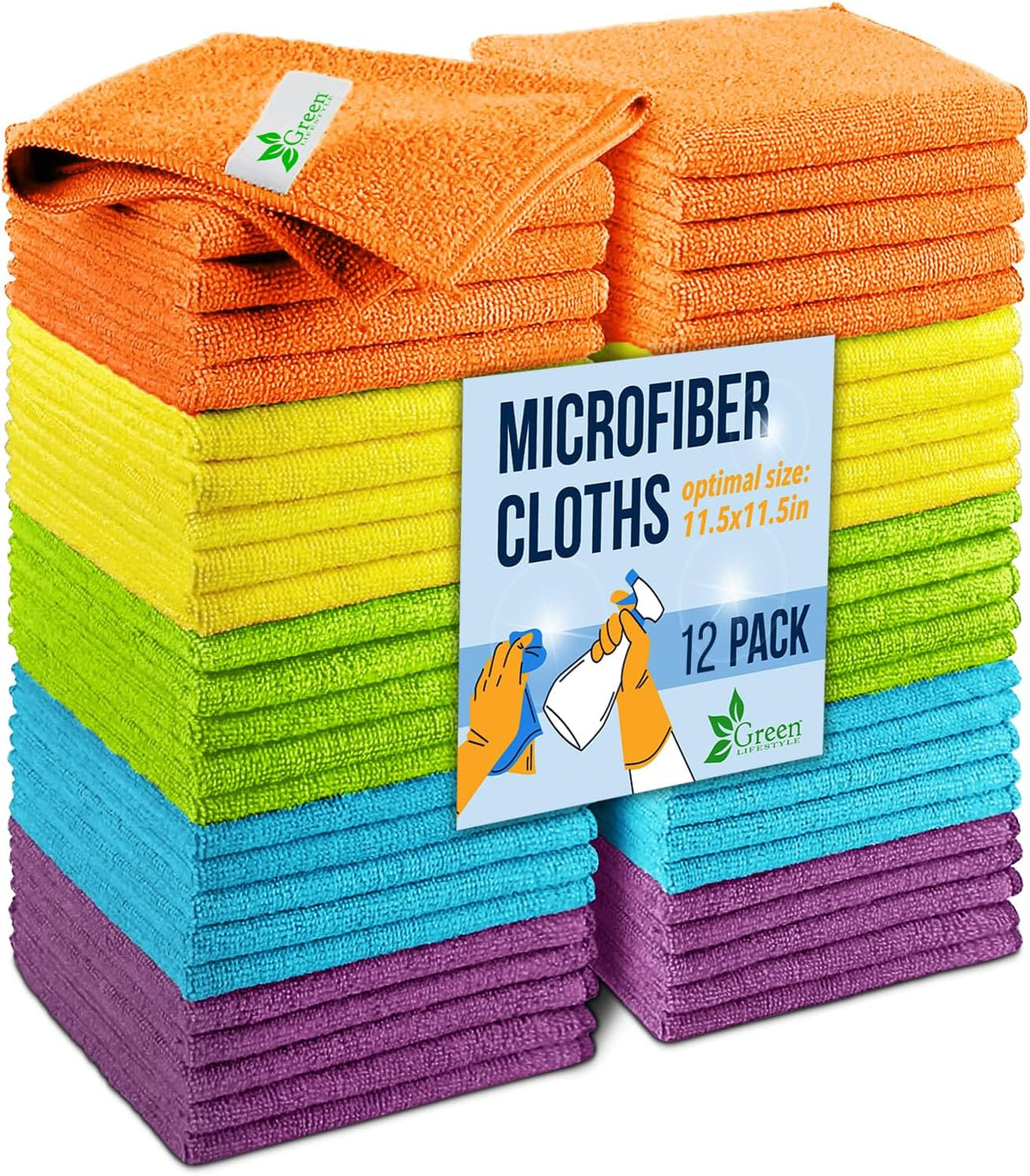 GREEN LIFESTYLE Chamois Cloth, Microfiber Cleaning Cloth 12 Pack, Borderless Towels Cleaning, Car