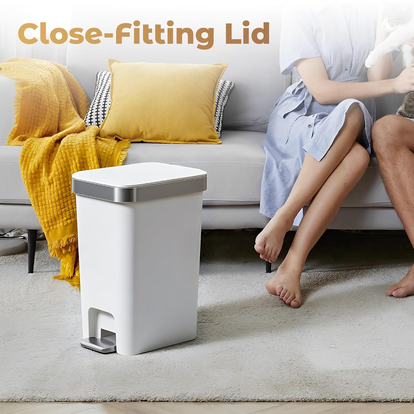 Small Bathroom Trash Can with Lid Soft Close, 10 Liter/2.6 Gallon Slim Garbage Can-Metal Step and
