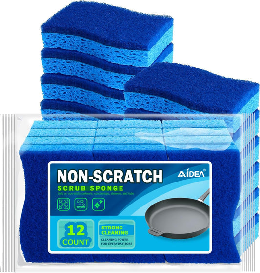 AIDEA Sponges Kitchen, Non Scratch Scrub Sponge, 12Count, Sponges for Non Stick Cookware, Cleaning