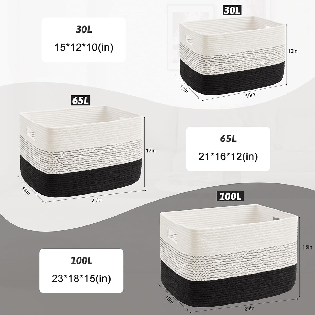 Blanket Basket,Rectangle Woven Baskets for Storage,100L Laundry Basket for Decorative Nursery