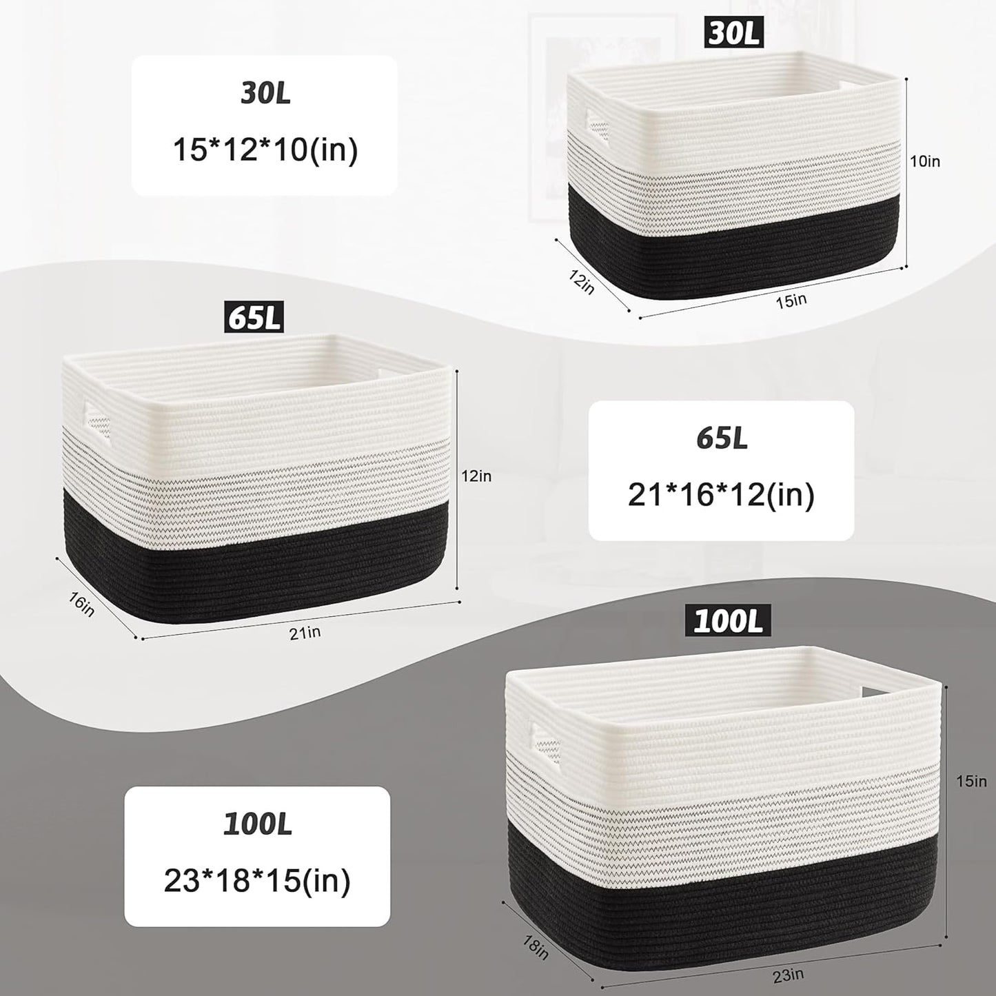 Blanket Basket,Rectangle Woven Baskets for Storage,30L Laundry Basket for Decorative Nursery