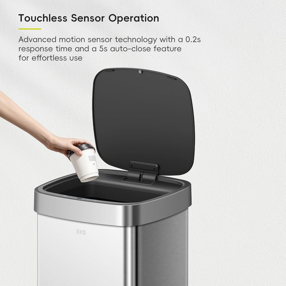 EKO EcoSmart Tall and Large Kitchen Trash Can, 80L/21.1G High Capacity, Touchless Soft Square