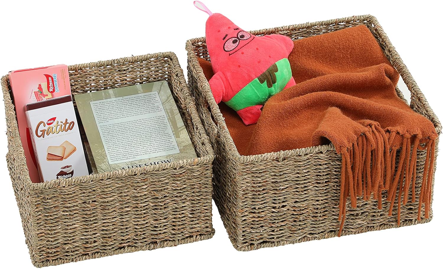 HOONEX Wicker Storage Baskets for Organizing, Decorative Woven Seagrass Baskets for Storage with
