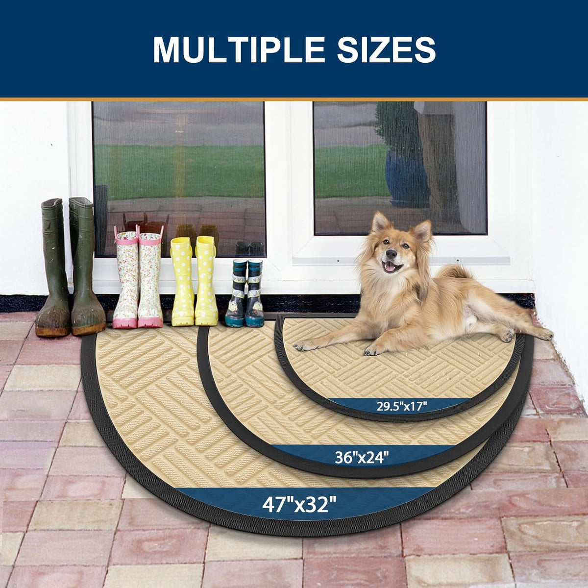 Smiry Half Circle Front Door Mat Outside Entrance, Heavy Duty Outdoor Indoor Natural Rubber