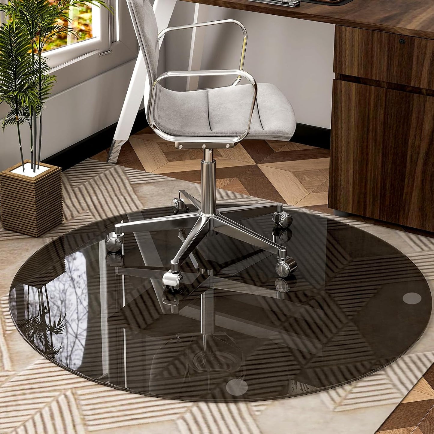46" x 46" Round Tempered Glass Chair Mat for Carpet & Hardwood, Heavy-Duty Glass Floor Mat for