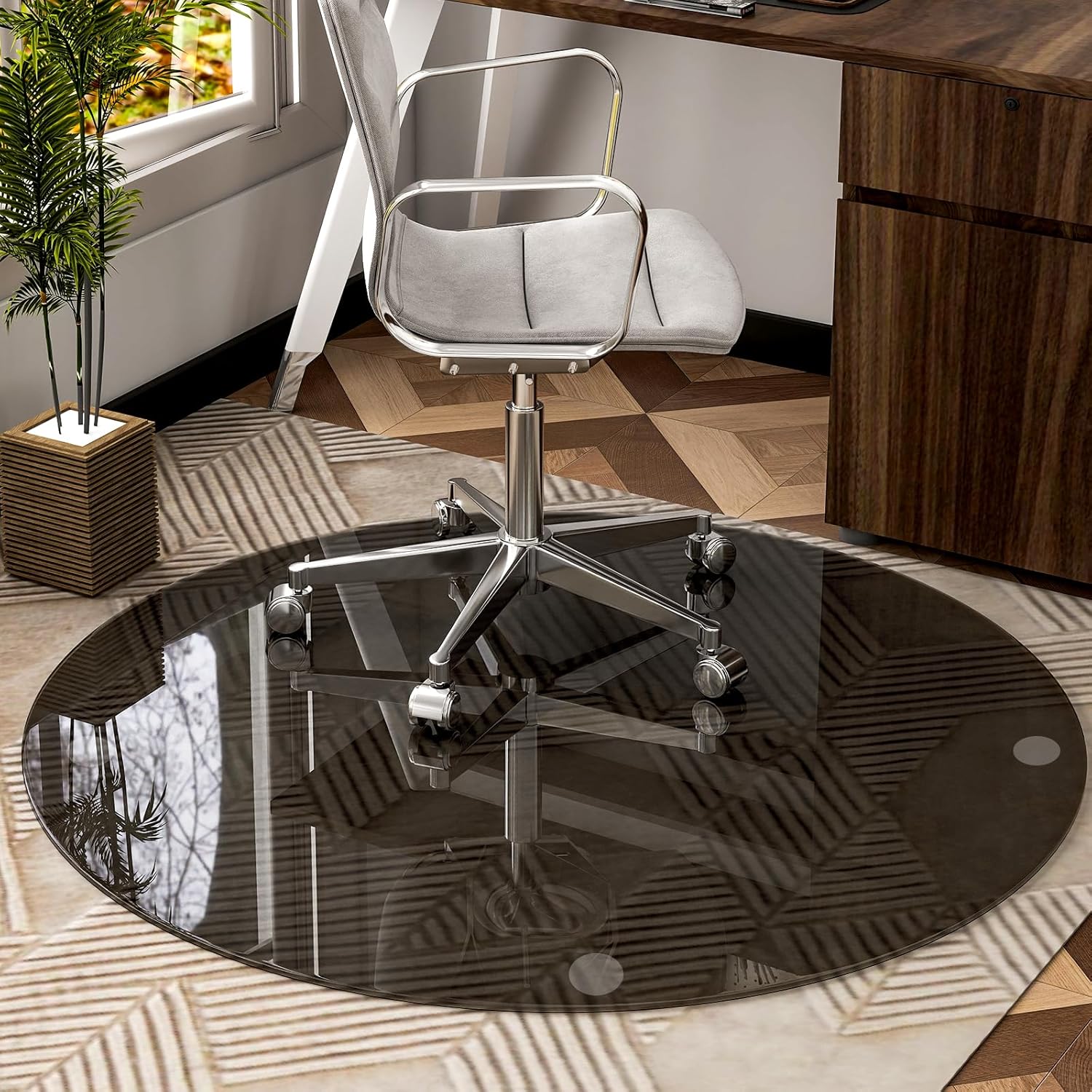 46" x 46" Round Tempered Glass Chair Mat for Carpet & Hardwood, Heavy-Duty Glass Floor Mat for