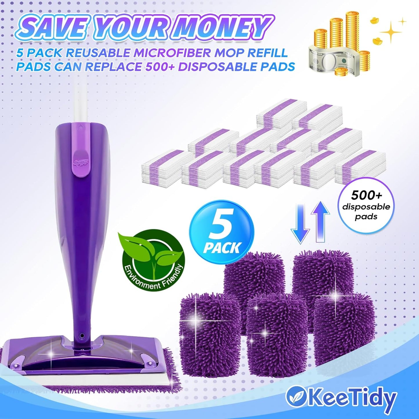 Reusable Mop Pads Compatible with Swiffer Wet Jet Mop Refills Microfiber Mopping Pads Wet & Dry Use