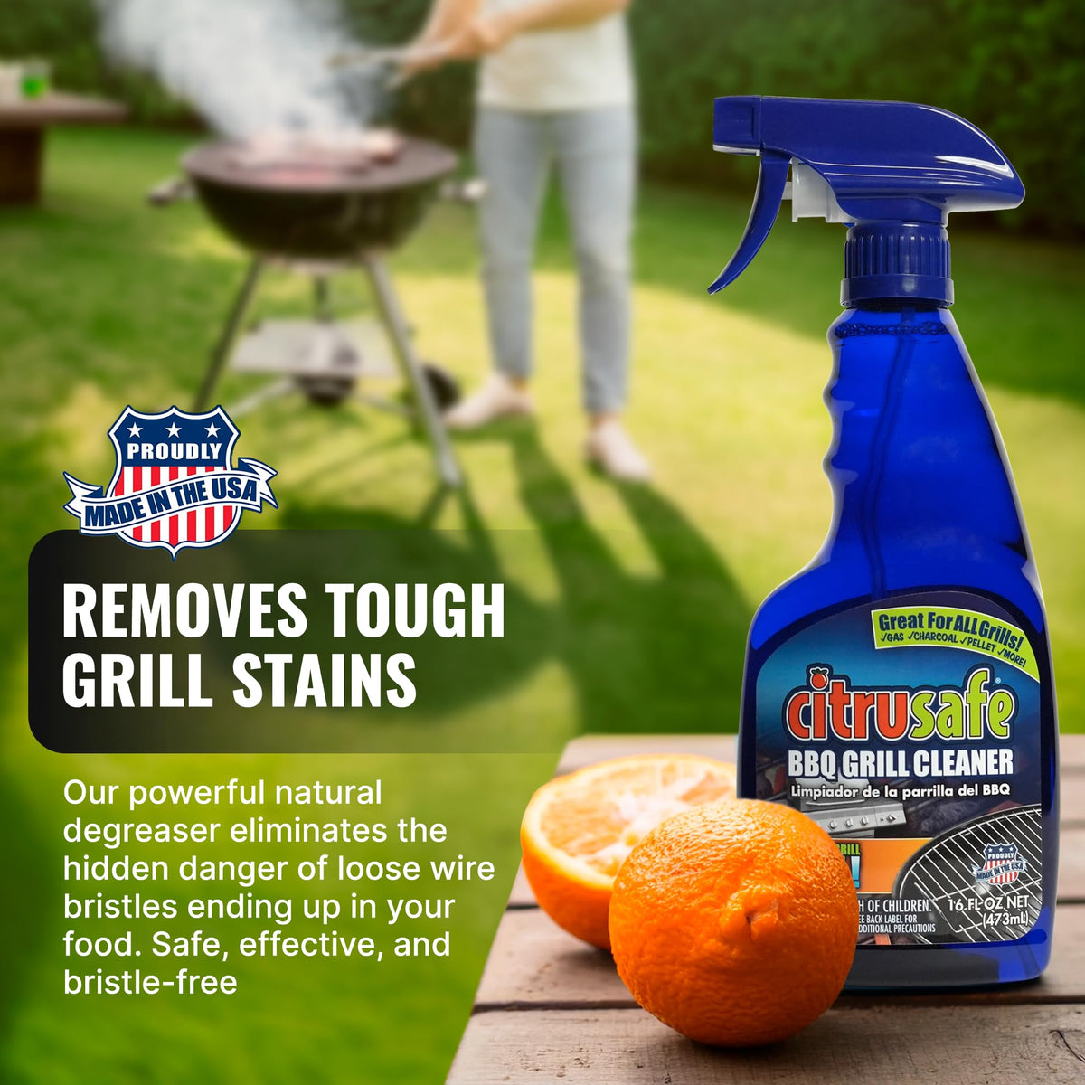 Citrusafe BBQ Grill Cleaner Spray for Outdoor Grill 16 OZ – Safe Heavy Duty Cleaner for Burnt Food