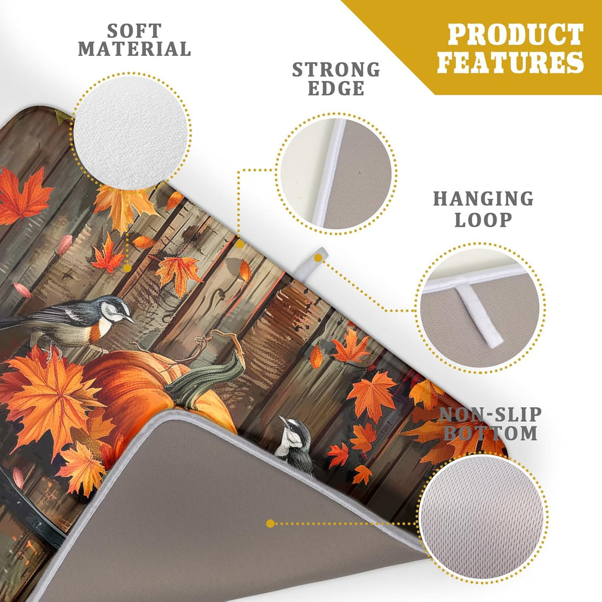 Fall Pumpkin Dish Drying Mat for Kitchen Counter Autumn Pumpkin Dish Mats for Drying 16x18 Inch