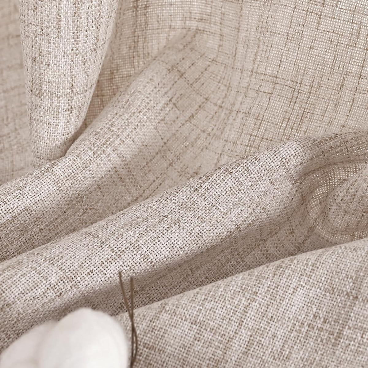 YoungsTex Natural Linen Curtains 40 Inch Length for Kitchen Window, Short Semi Sheer Drapes Light