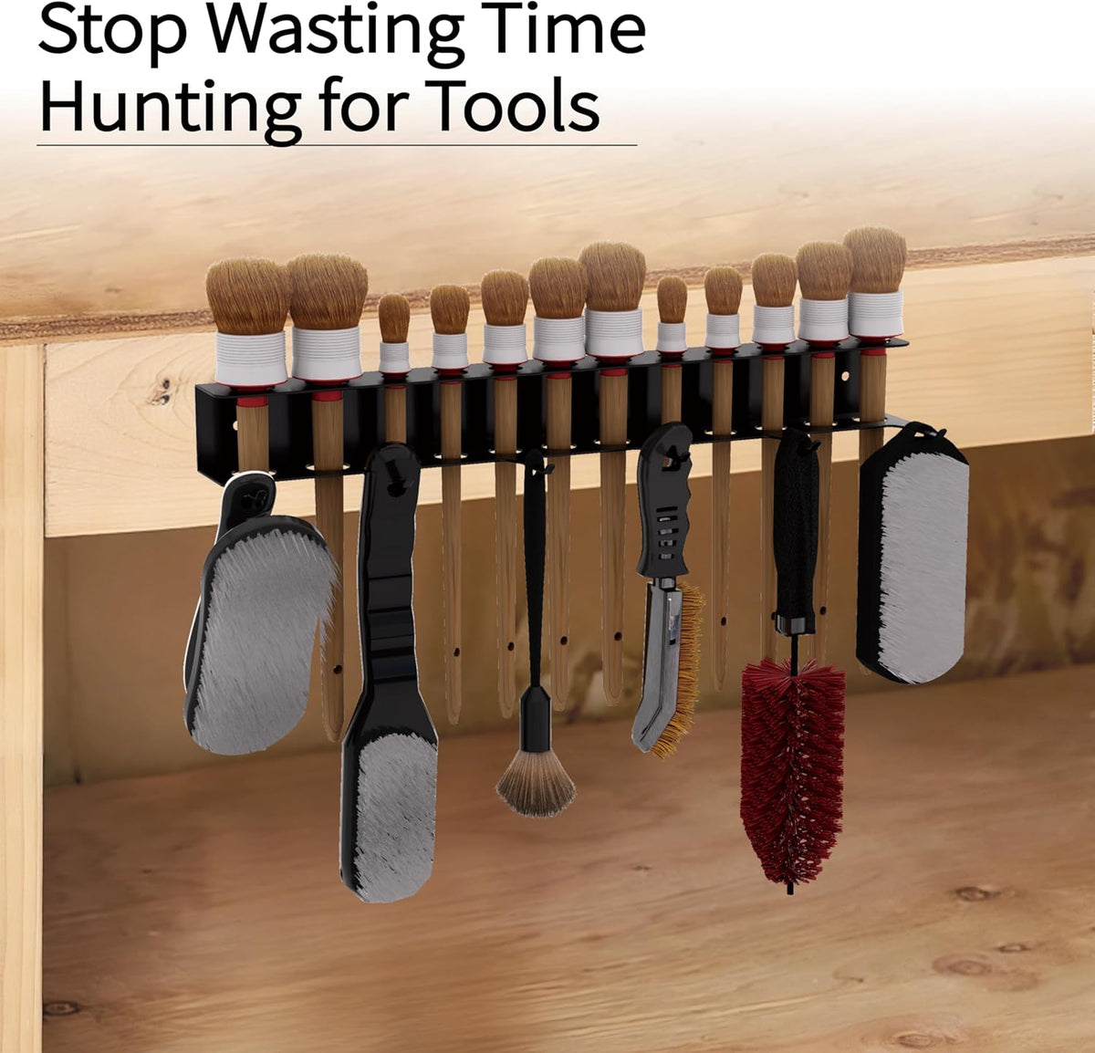 Wall Mount Brush Holder & Tool Hanger Rack for Garage, Detailing Organizer with Mounting Hardware