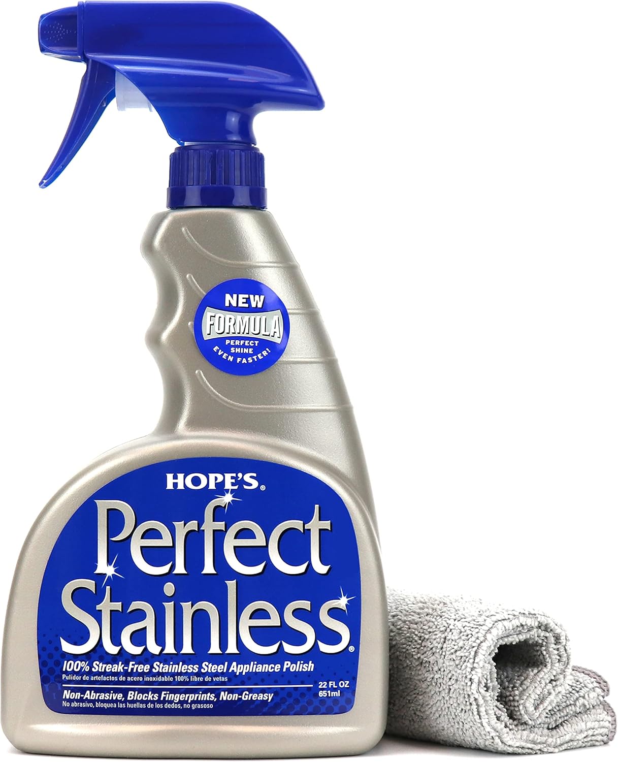 HOPE'S Perfect Stainless Steel Cleaner and Polish with Microfiber Cloth, 22-Ounce, Streak-Free