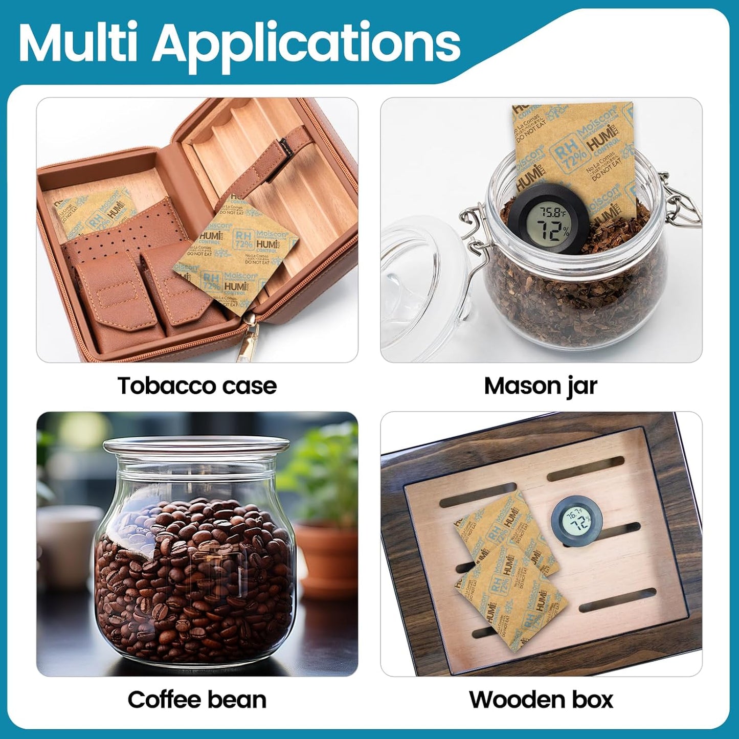 72% Two-Way Humidity Control Packs- 8 Gram Moisture Absorbers for Herbs, Wood Humidifier Boxes