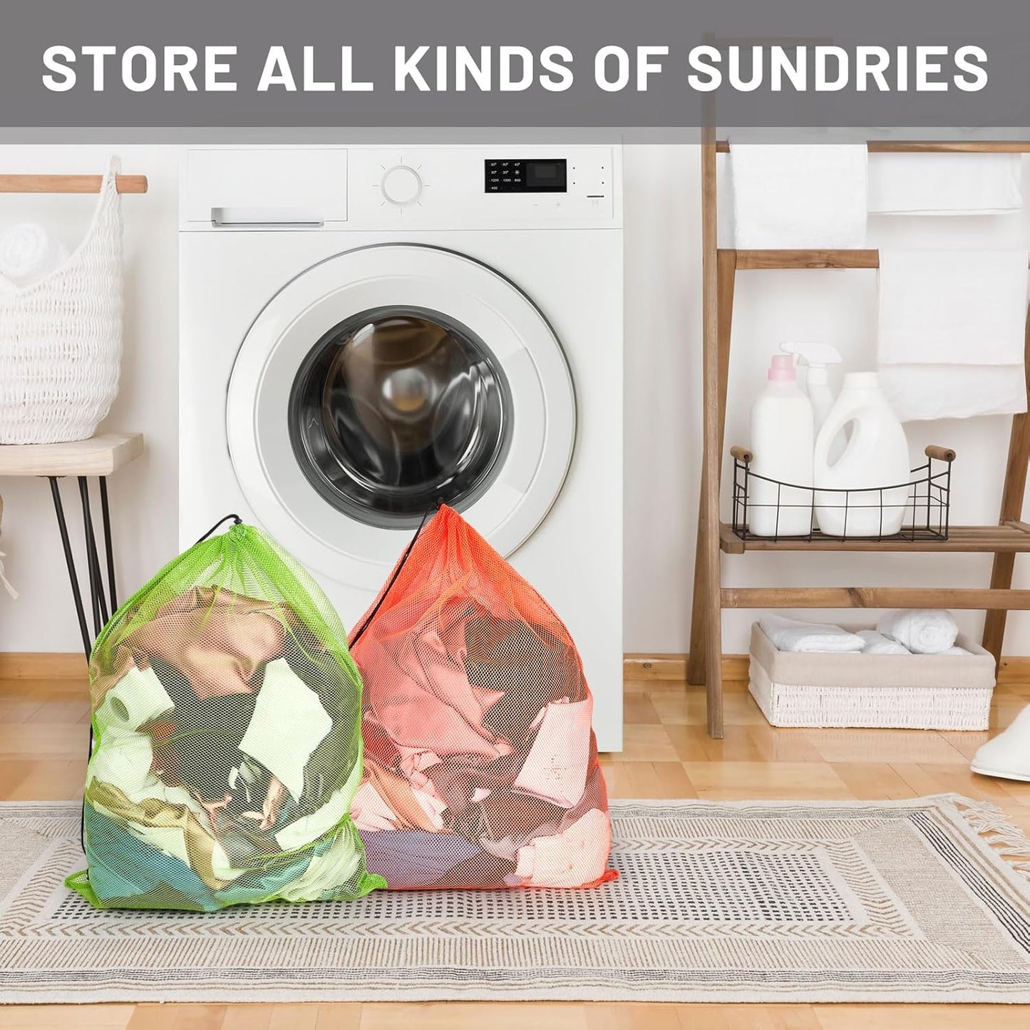 Berlune 24 Pcs Large Laundry Bag Colorful Extra Large Mesh Laundry Bag Bulk with Drawstring Heavy
