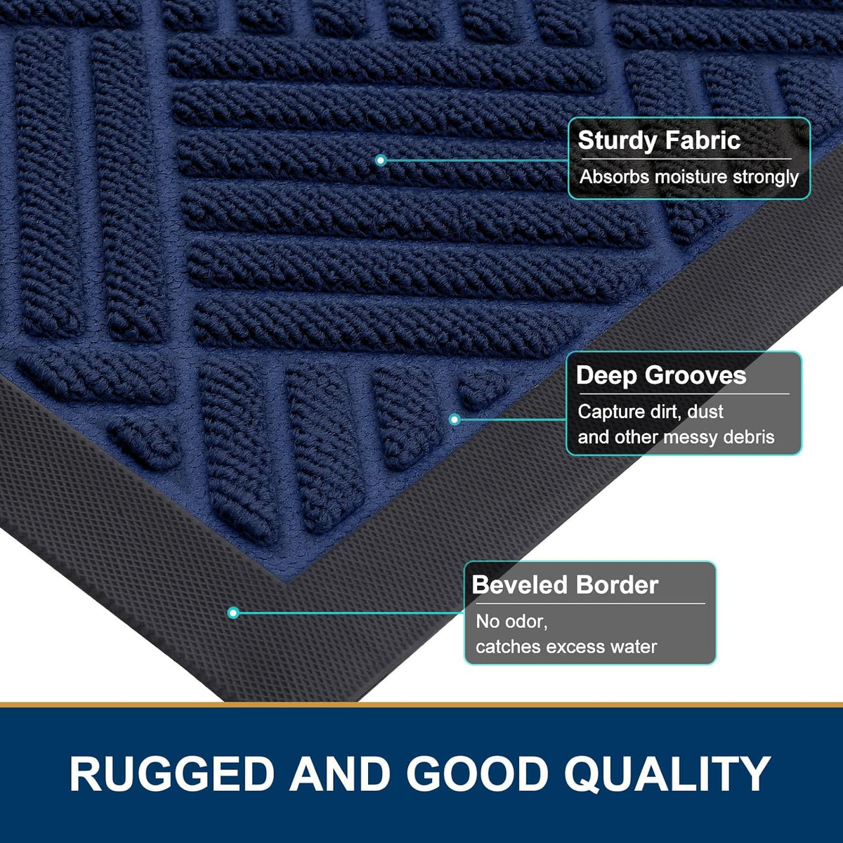 Smiry Front Door Mat Outside Entrance, Heavy Duty Outdoor Indoor Natural Rubber Doormat, Non Slip