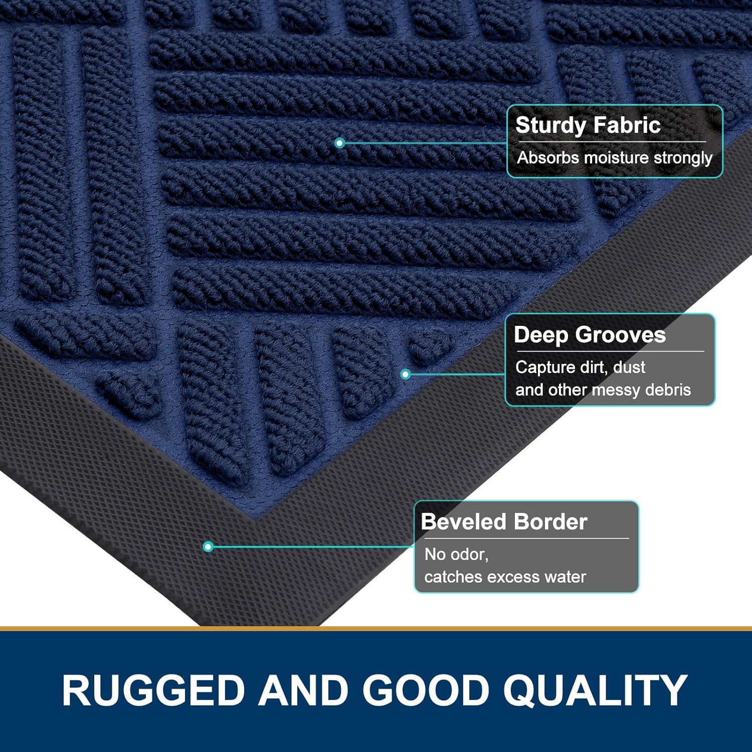 Smiry Front Door Mat Outside Entrance, Heavy Duty Outdoor Indoor Natural Rubber Doormat, Non Slip