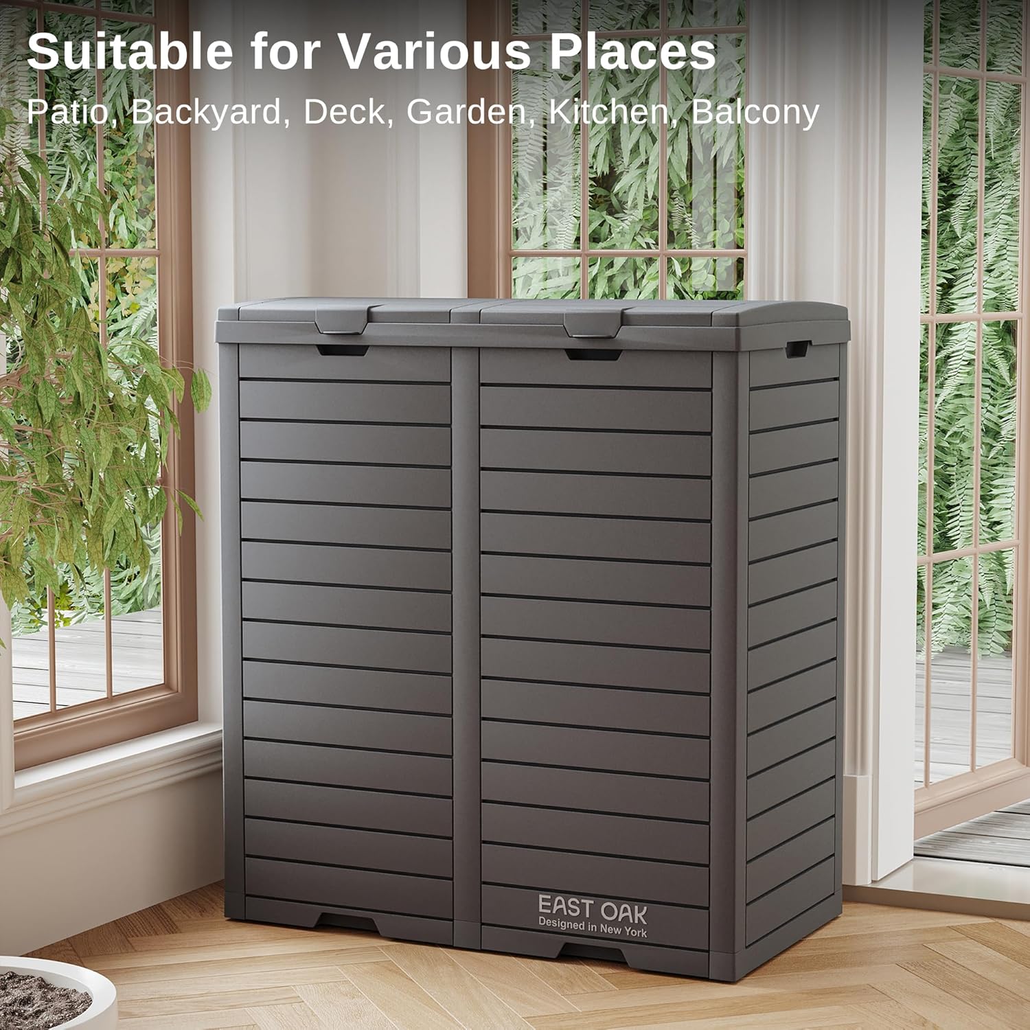 EAST OAK 76 Gallon Outdoor Trash Can | Waterproof Resin Garbage Can with Tiered Lid & Drip Tray |