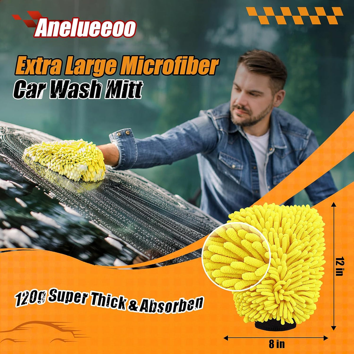 Car Wash Mitt Microfiber, Premium Chenille Microfiber Wash Car Mitts Sponge Scratch Free &