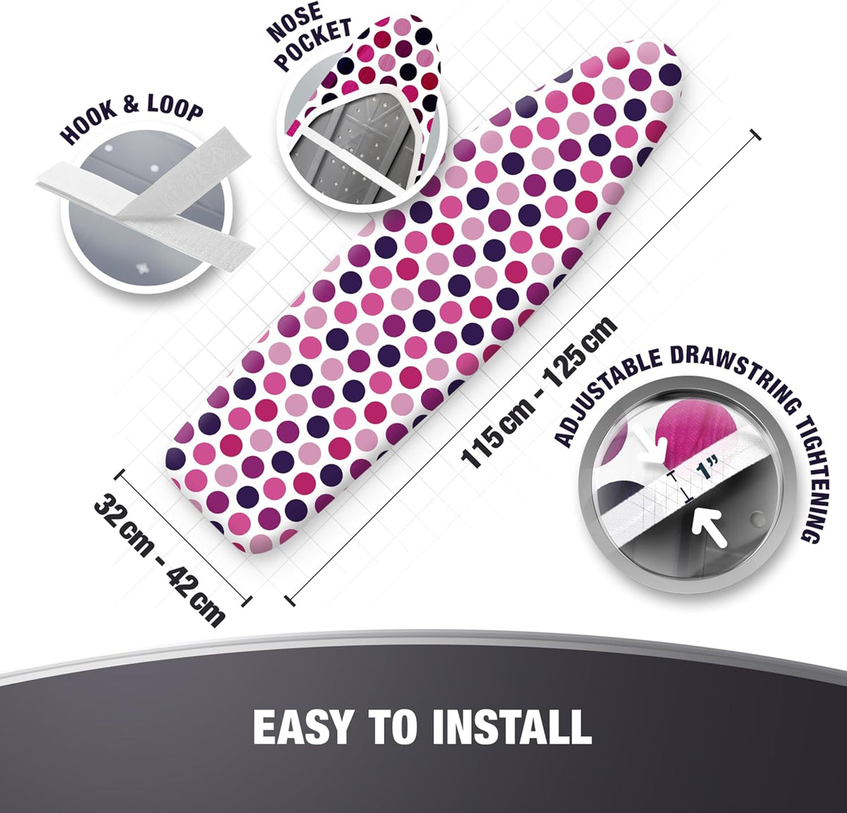 Extra Thick Ironing Board Covers with Pad Standard Size 15x54, Snug Fit Adjustable Drawstring