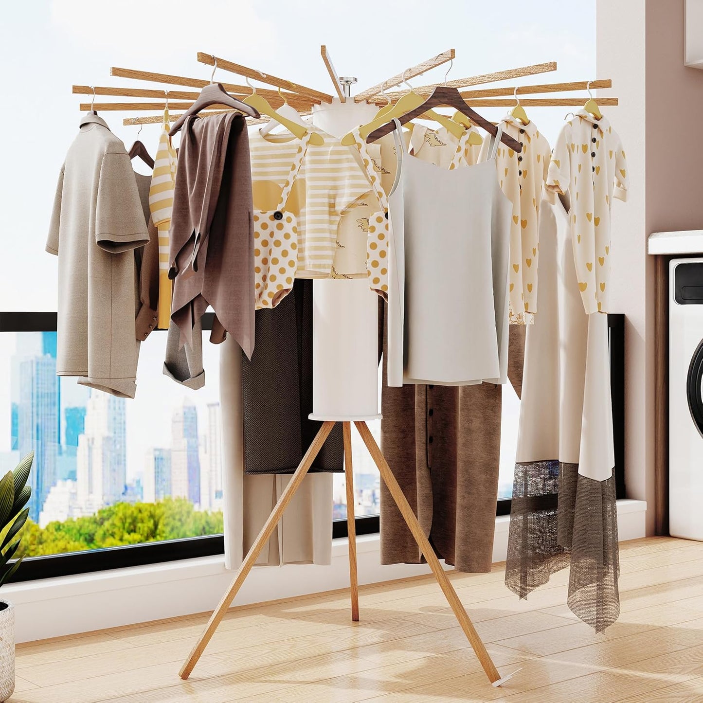 Clothes Drying Rack Tripod,Drying Rack Clothing,Laundry Drying Rack,Floor Standing,16 Wooden